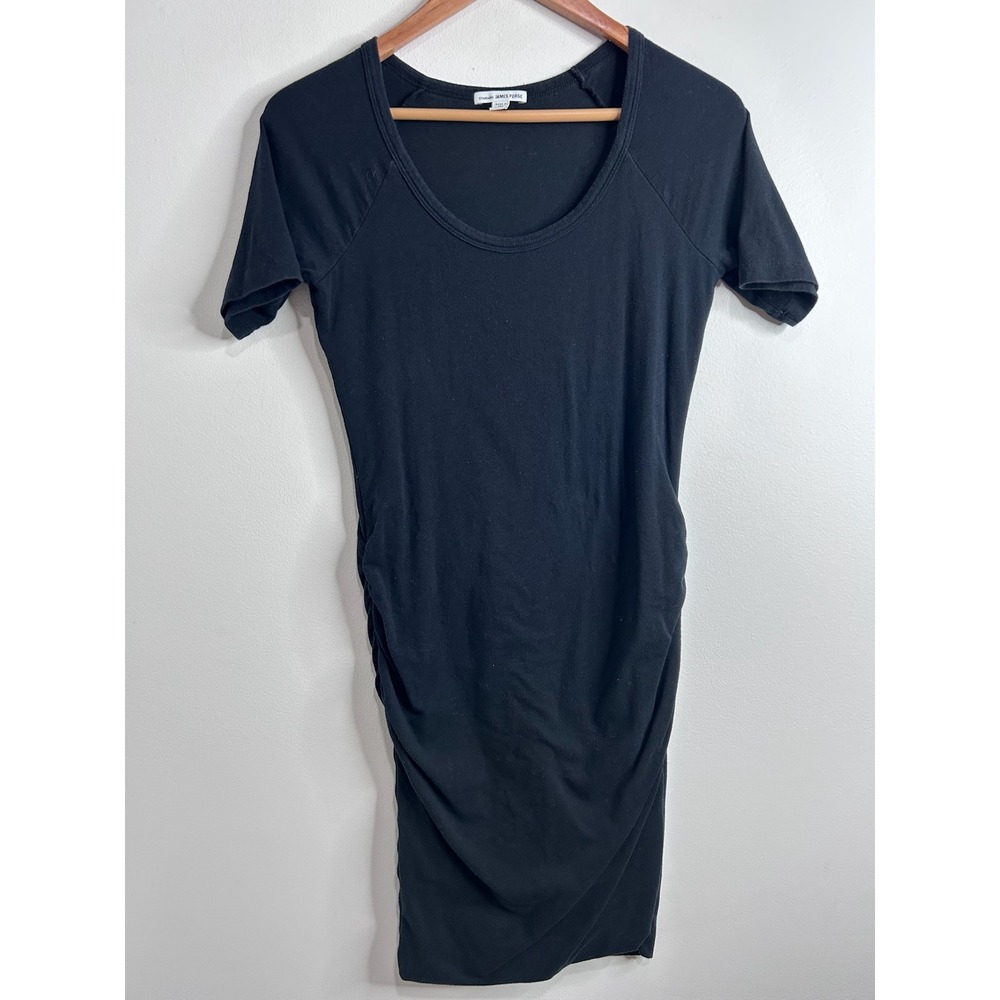 James Perse Standard Black Ruched Side Short Sleeve Dress Sz 2 (M) Minimalist